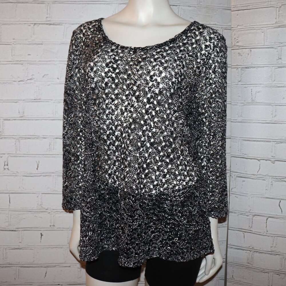 🖤🤍🌬️ MJ Collection Blouse · Sheer Monochrome · Size XL